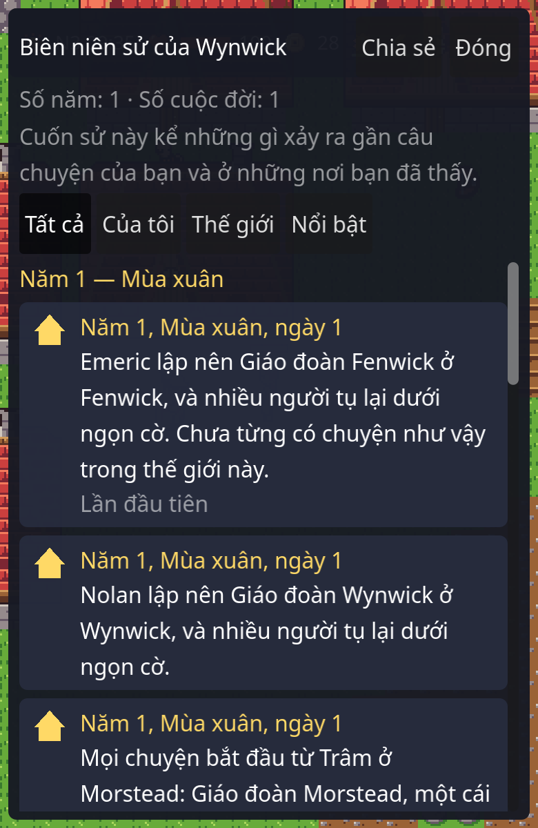 Biên niên sử của Wynwick: các bộ lọc và những mục đầu tiên, như việc lập nên Giáo đoàn Fenwick.